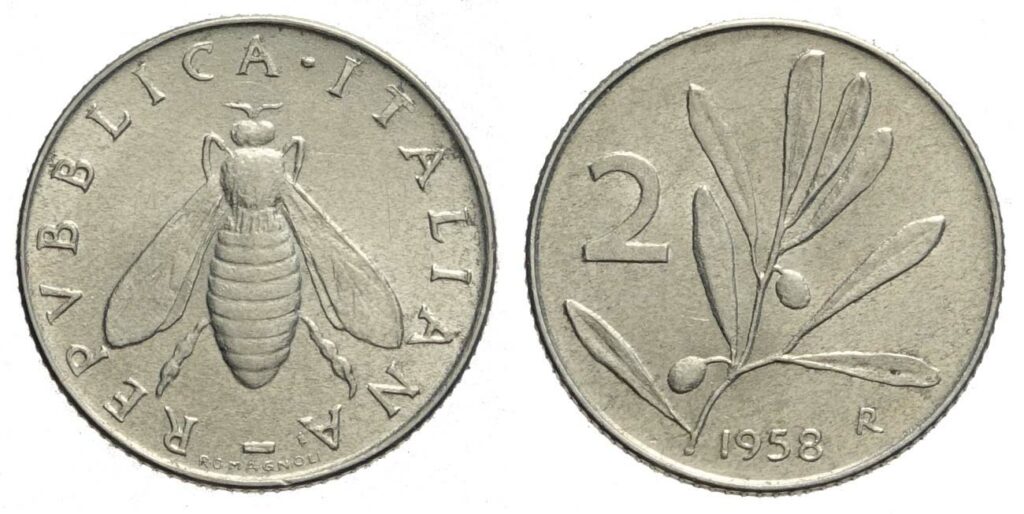 2 lire 1958 con ulivo
