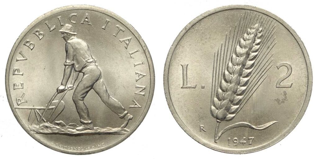 2 lire 1947 con spiga