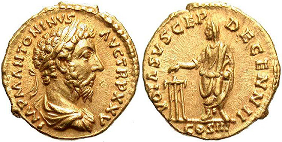antica moneta romana d'oro: aureo raro