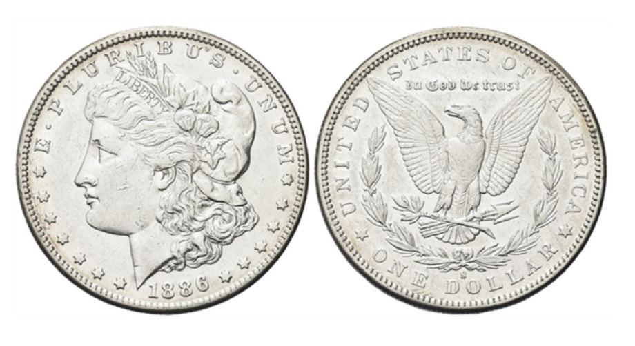 moneta rara da 1 dollaro del 1886
