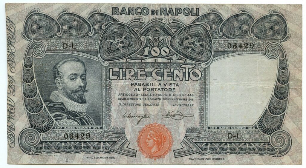 100 lire del Banco di Napoli 1908