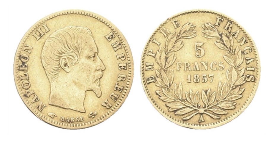5 franchi 1857 Francia moneta rara