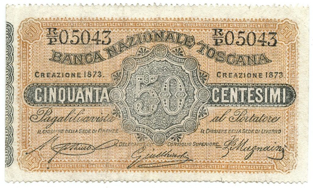 50 centesimi della Banca Nazionale Toscana 1873