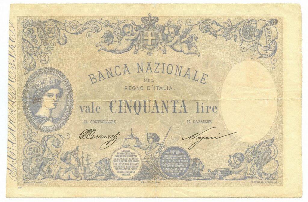banconota 50 lire regno d'italia