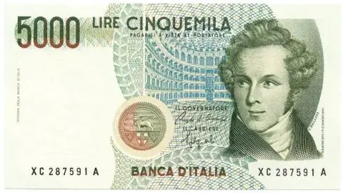 Banconota da 5.000 lire – Vincenzo Bellini
