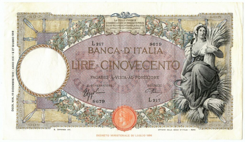 banconota 500 lire del 1940