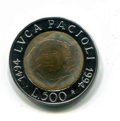 500 lire bimetallica Luca Pacioli