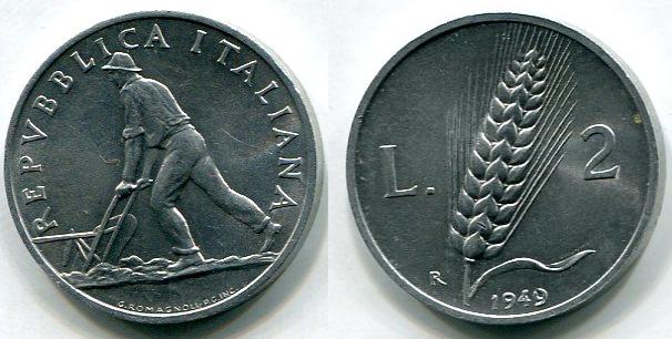Moneta 2 lire 1949 Spiga