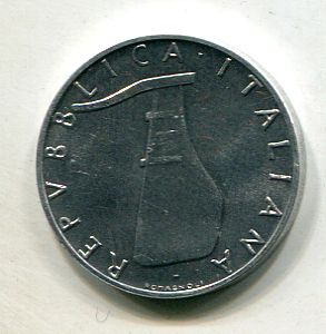Moneta 5 lire 1989 con timone rovesciato