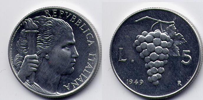 Moneta 5 lire 1949