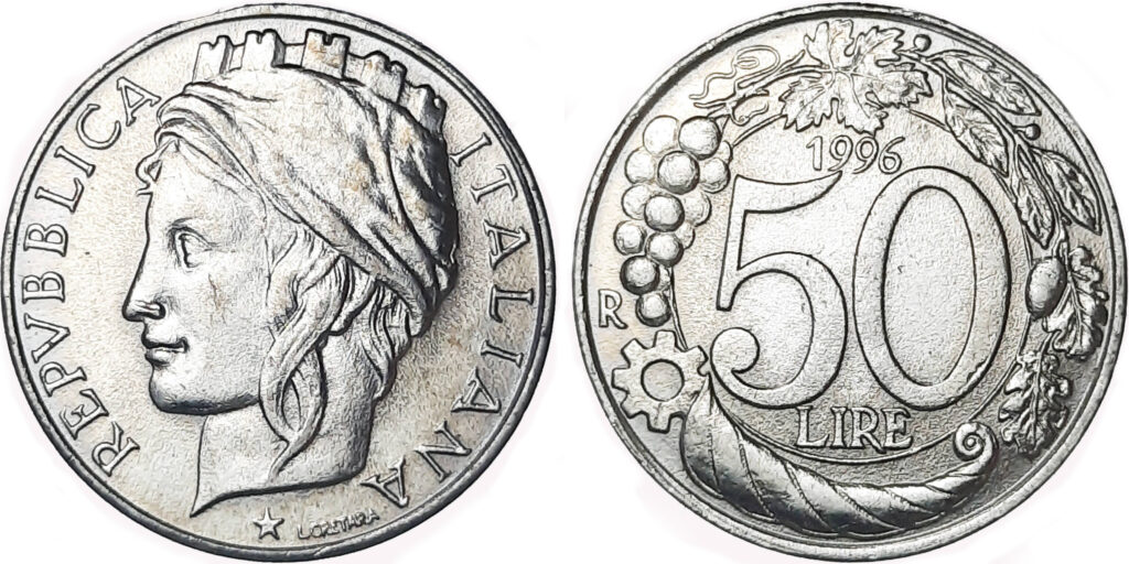 Moneta da 50 lire Italia turrita